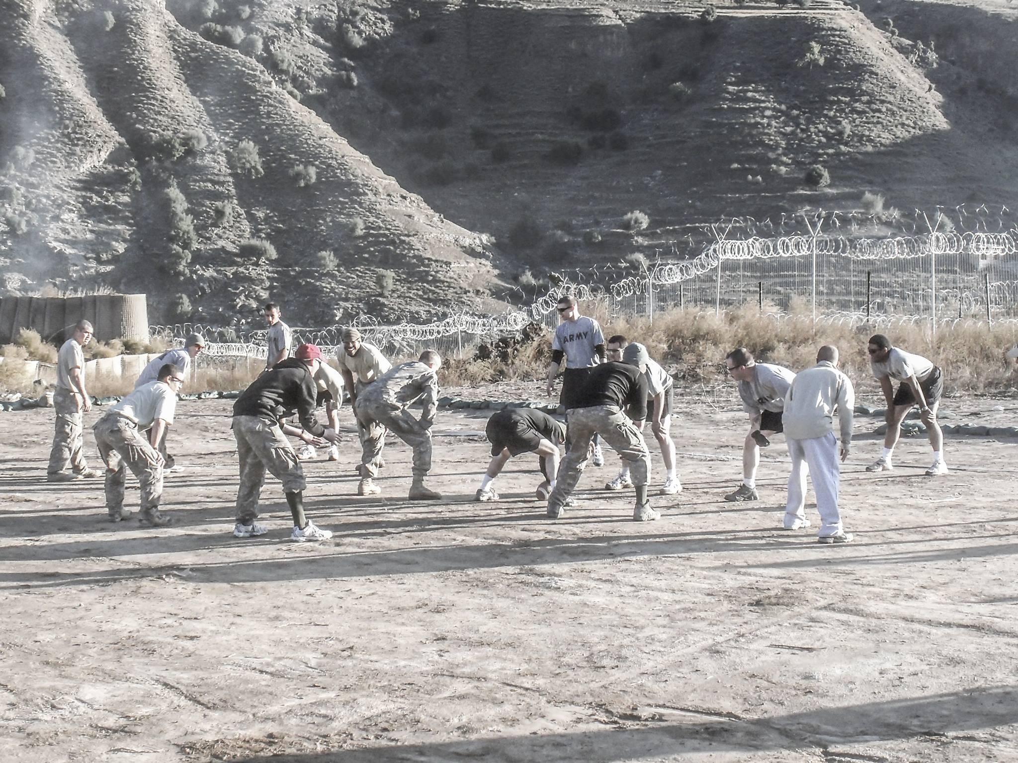 Soldiers together at a combat outpost.